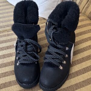 J. Crew Black Winter Boots with real fur - Dyed Sheared Sheep NWT